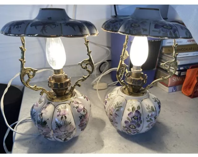 2 X Table Lamp Vintage  Ceramic Lamp Antique Style Hand Painted Bulbs Included