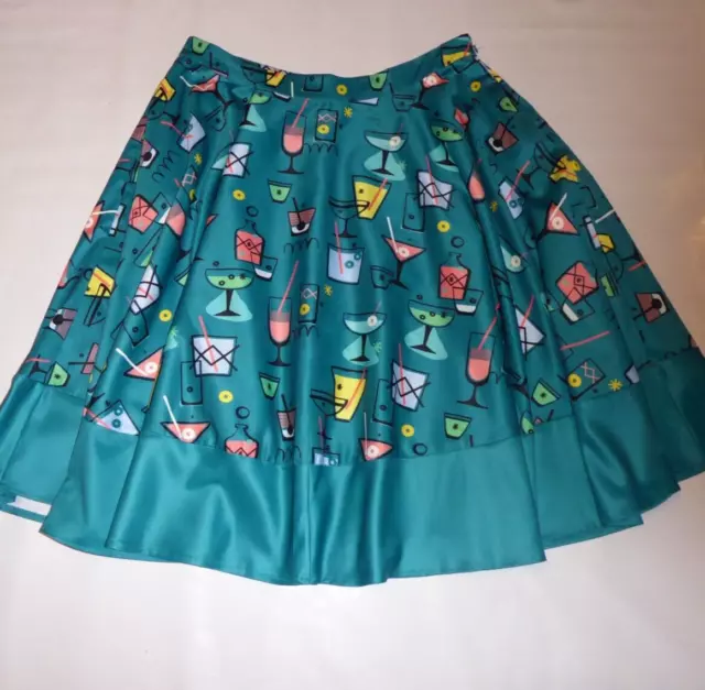 Lindy Bop Green Mix Satin Cocktails Print Skirt Size 18-20