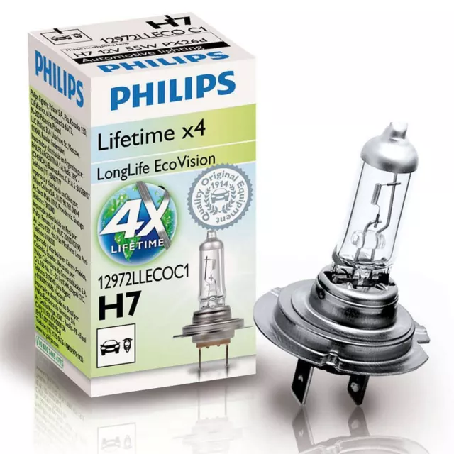 H7 Philips LongLife EcoVision 55W 12V Lampadine Fari Alogeni 12972LLECOC1 Single