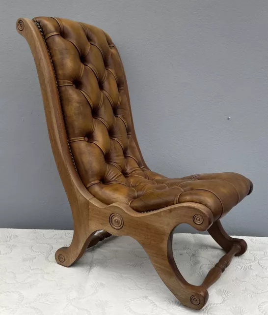 Vintage Brown Chesterfield Style Slipper Chair