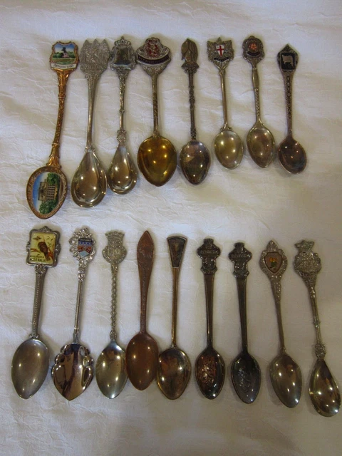 Lot Of Vtg Assorted Souvenir Spoons Lot Of 17 - Silverplate - Brass & Copper