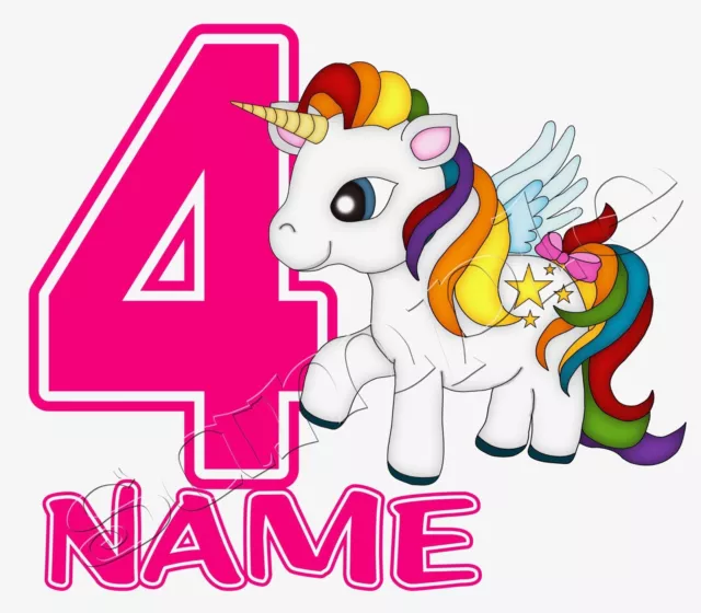 Iron on Transfer PERSONALISED BIRTHDAY ANY NAME UNICORN RAINBOW STARS 16x14cm