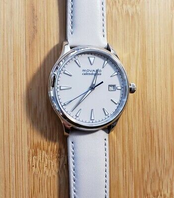 Movado Heritage 3650064 Watch With 40mm Parchment Face & Grey Putty Leather Band