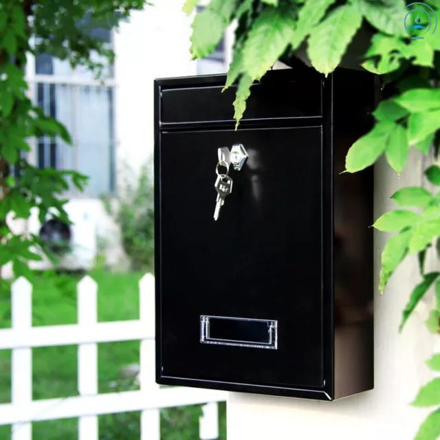 Outdoor Lockable Wall Mounted Mailbox Metal Mail Letter Post Secure Box Postbox