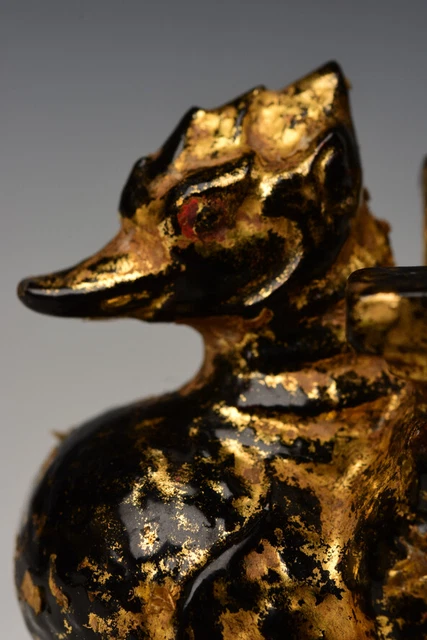 19th Century, Mandalay, Antique Burmese Metal Angel Riding Peacock 3