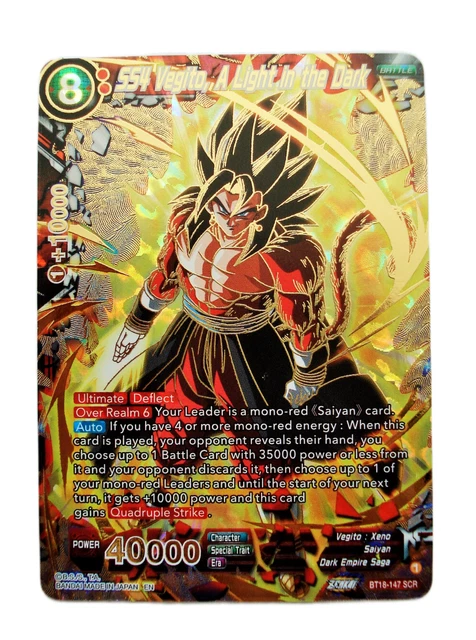 DRAGONBALL KARTE SS4 Vegito, A Light in the Dark BT18-147 SCR $351.13