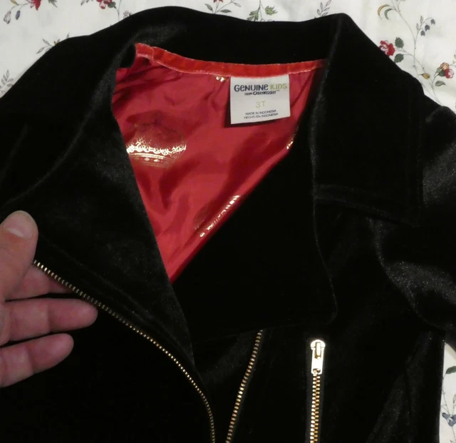 Giacca Bomber Originale Bambini Di Oshkosh Ragazze Nera Spazzolata Velluto Zip Taglia 3T 4