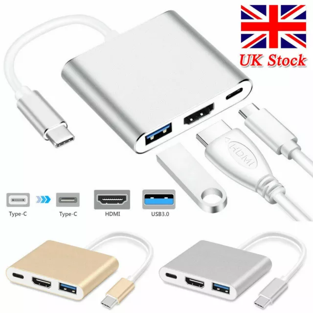 3 in1 Type C to USB-C 4K HDMI USB 3.0 Hub Adapter Cable For Macbook Samsung UK