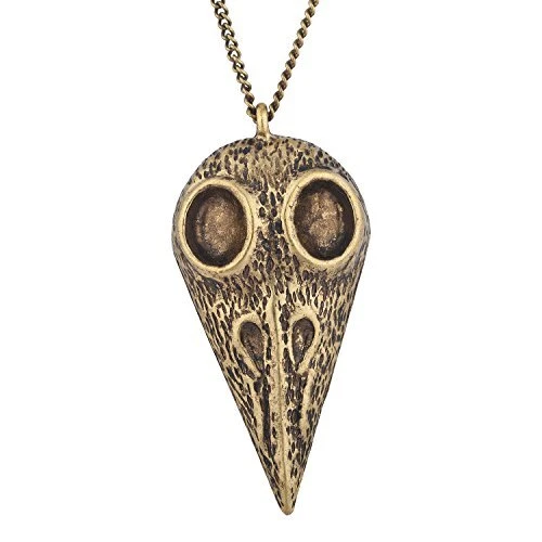Burnished Gold Tone Vintage Plague Doctor Bird Beak Mask Charm Chain Necklace