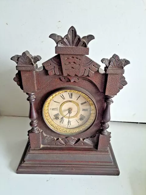 Edwardian Ansonia Strike Chime Mantel Clock Wooden Cased No Key