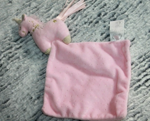 Doudou Mots D'enfant Licorne Mouchoir Rose Etoile Dore