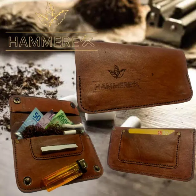 Hammerex Genuine Smoke Tobacco Pocket Pouch Case Real Leather Wallet (069)