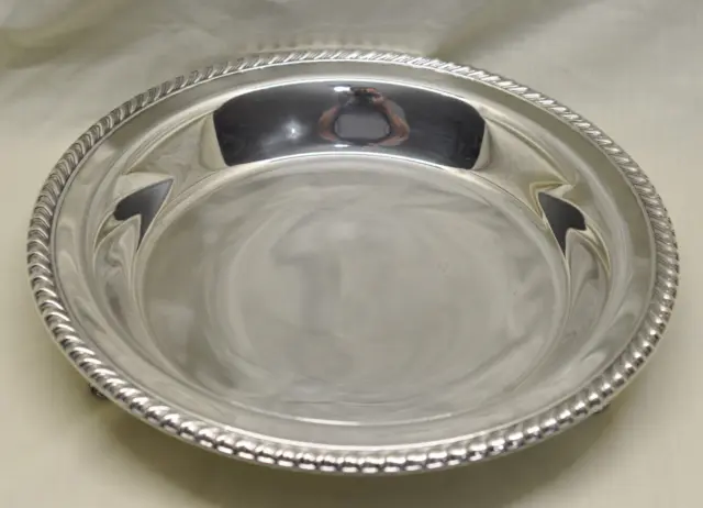 WM ROGERS Round Vintage Silver Footed Serving Bowl Tray 10.5"x 1.5" POLISHED