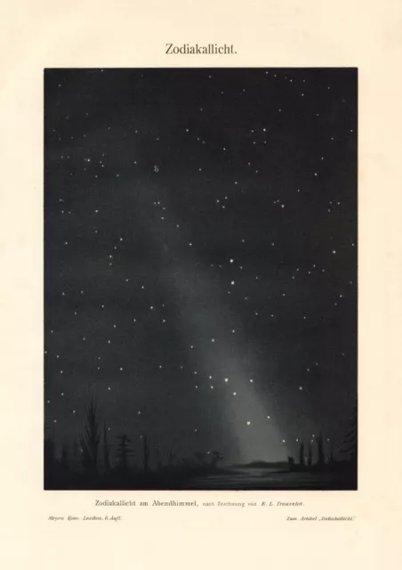 Zodiaklicht historischer Druck Lithographie ca. 1908 antike Bildtafel Astronomie