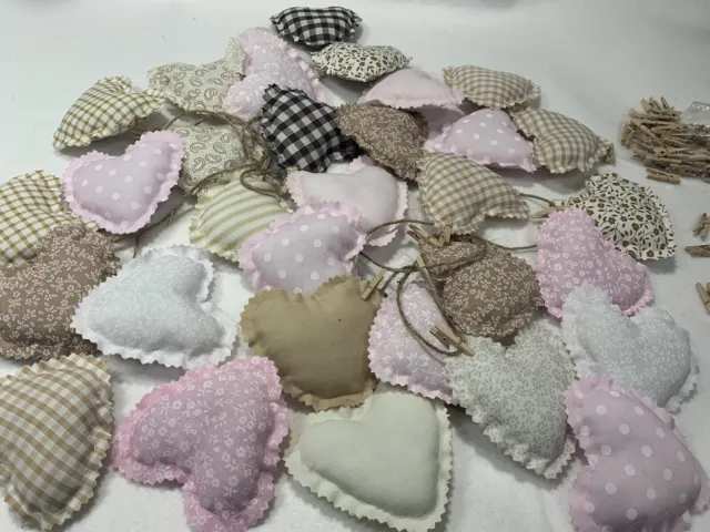 Handmade fabric Shabby Chic Vintage Pink Heart Bunting Beige Nude x 10