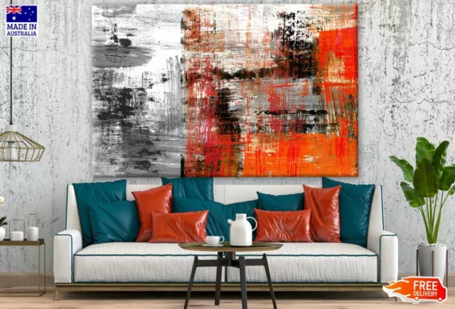 Orange Black Brush Abstract Design Canvas Collection Home Decor Wall Print Art