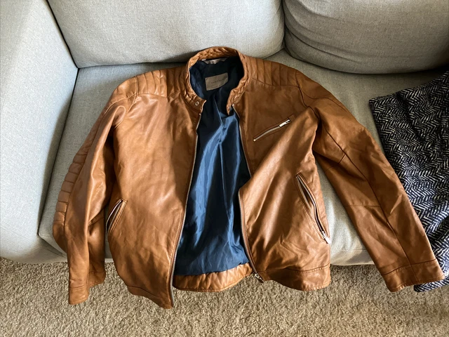 Mens Zara Man Light Brown Faux Leather Jacket Size Large