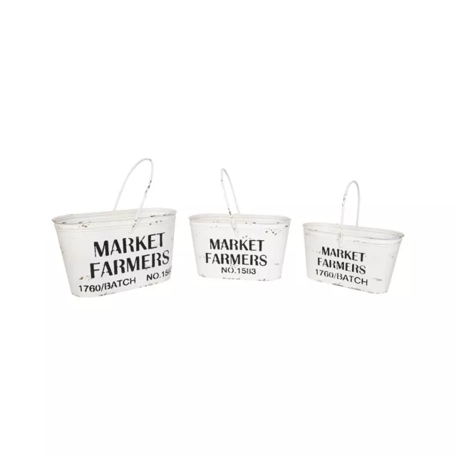 Country Farmer Style Metal Outdoor Decor Nested 'Market Farmers' Buckets Set/3