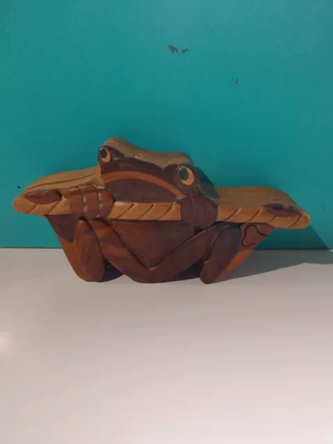 Vintage Tree Frog Wooden Puzzle Box 