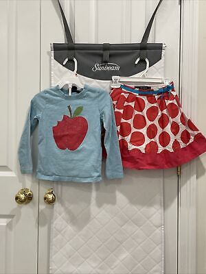 Mini Boden Girls Outfit Apple Shirt Dot Skirt 5-6 VGUC