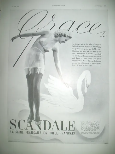 Publicite De Presse Scandale La Gaine Francaise Cygne Illustration Starr Ad 1940