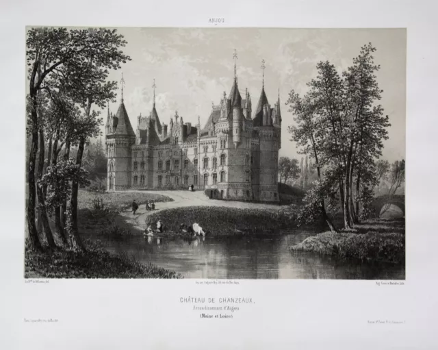 Chateau de Chanzeaux Arrond. d'Angres Maine et Loire Anjou Lithographie Wismes