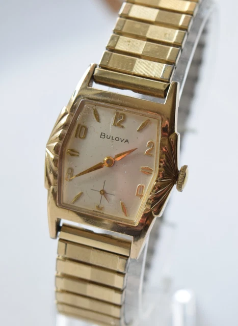 1959 Vintage Bulova 10k Yellow Gold Filled Tonneau Shaped Watch