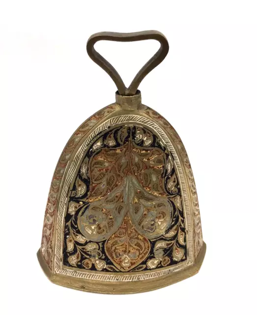 Antique Enameled Cloisonné Bronze Bell Floral Elephant Ox Bell 4.5”
