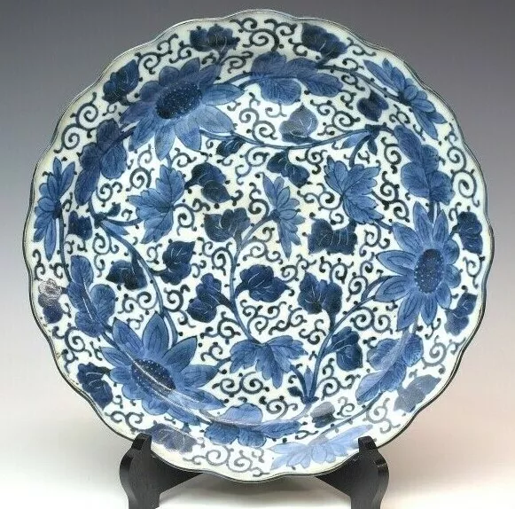 18TH CENTURY SUNFLOWER FLOWER Paint IMARI Ware Plate Antique EDO Period Japanese
