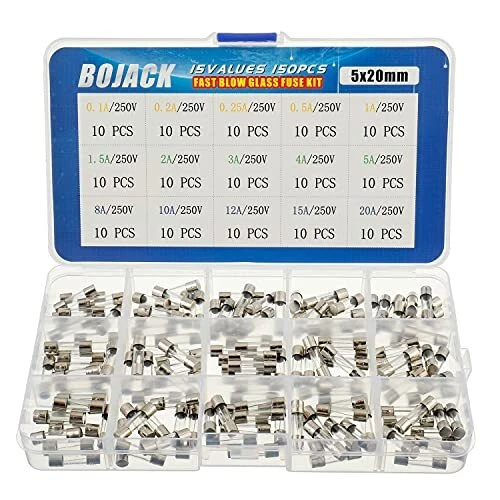 BOJACK 15 Valeurs Assortiment de fusibles en verre avec raccord rapide 150pcs 5x