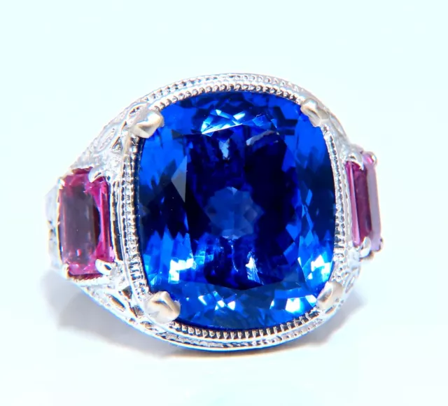 GIA-zertifiziert 13.01 natürlich blau Tansanit Diamanten Ring 14kt rosa Saphire