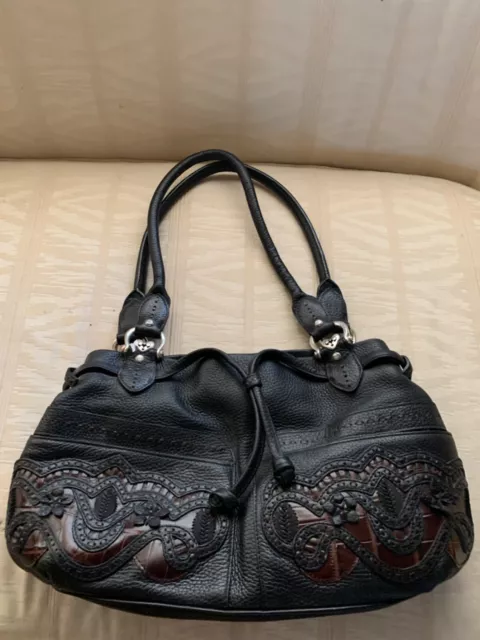 Brighton Lolita Color Black W/Brown Accents Purse Shoulder Handbag