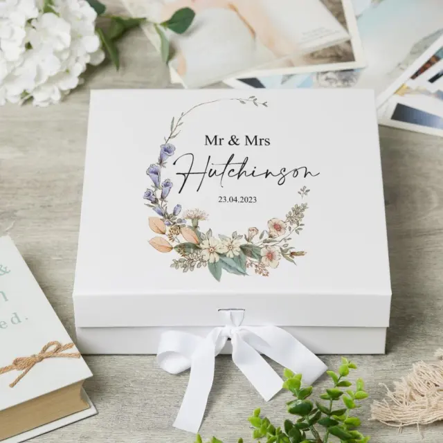 Wedding Day Gift Personalised Keepsake Memory Box With Wildflowers UV-1288