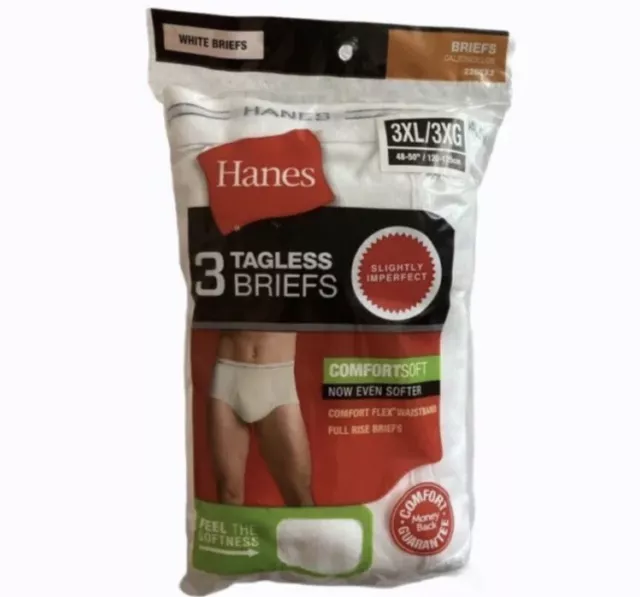 HANES MENS BRIEFS 3-Pack TAGLESS Underwear Mens Size 3X White Comfort ...