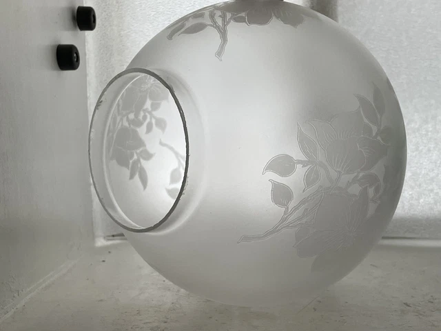 Antique 9.5” Acid Etch Floral Glass Kerosene Oil Lamp Shade Globe 4” Fitter GWTW 10