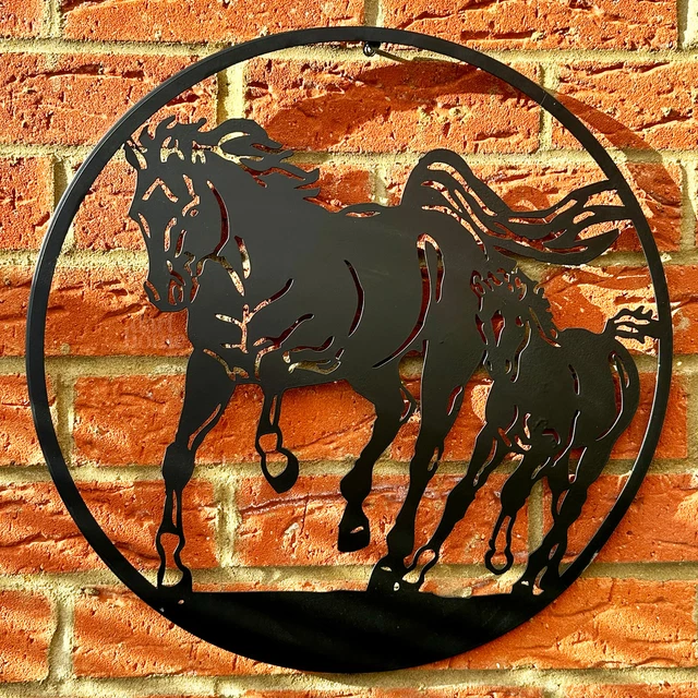GALLOPING HORSES GARDEN Wall Art Metal Black Silhouette Animal Fence
