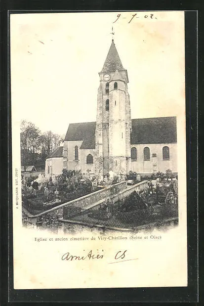 CPA Viry-Chatillon, Eglise et ancien cimetière 1902