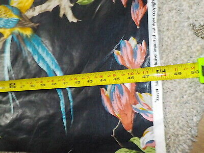 Lee Jofa Kravet Nympheus Birds Blue & Yellow On Black Linen Fabric 5 Yards New 3
