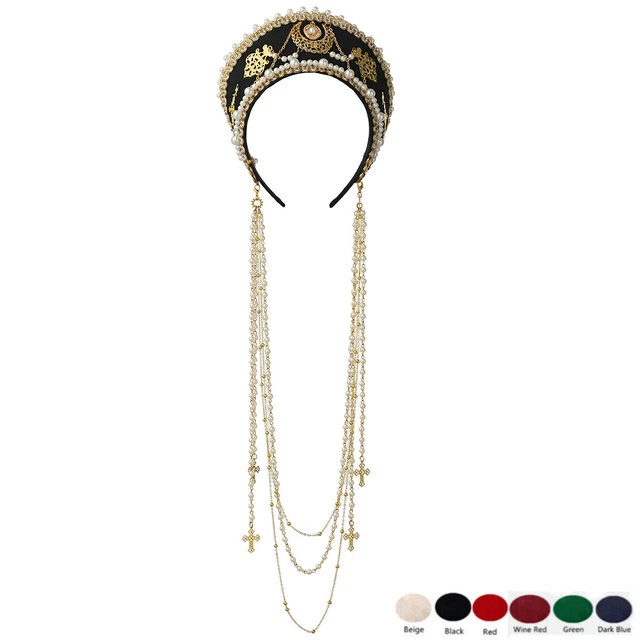 RENAISSANCE LADY TUDOR Headpiece Long Chain Medieval Royal French Hood