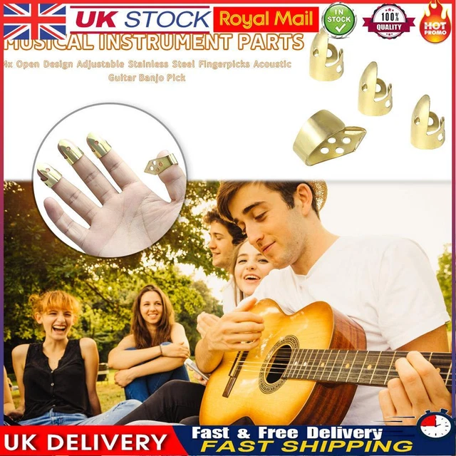 Adjustable 3 Finger Picks + 1 Thumb Pick Acoustic Guitar Banjo Pick (Gold)
