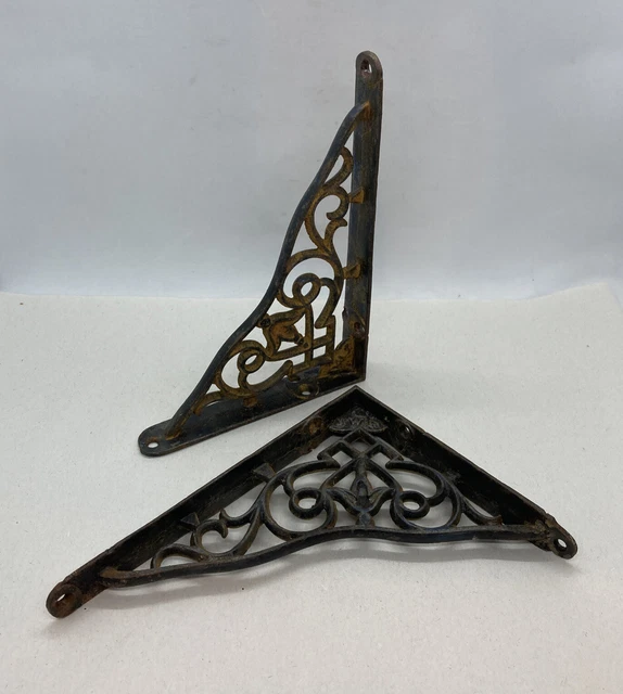 2 Cast Iron Antique Style Brackets, Garden Braces Shelf Bracket Marked JWP Older