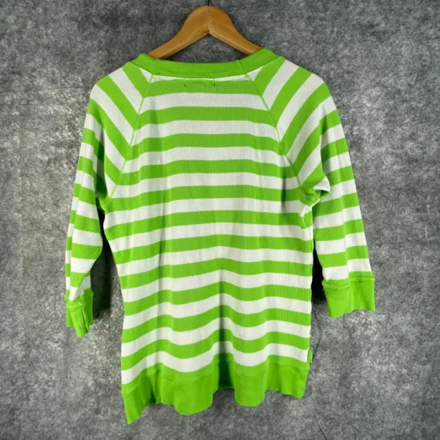 Ralph Lauren Shirt Women 1X Green Stripe All Cotton Textured Waffle Knit LRL 3