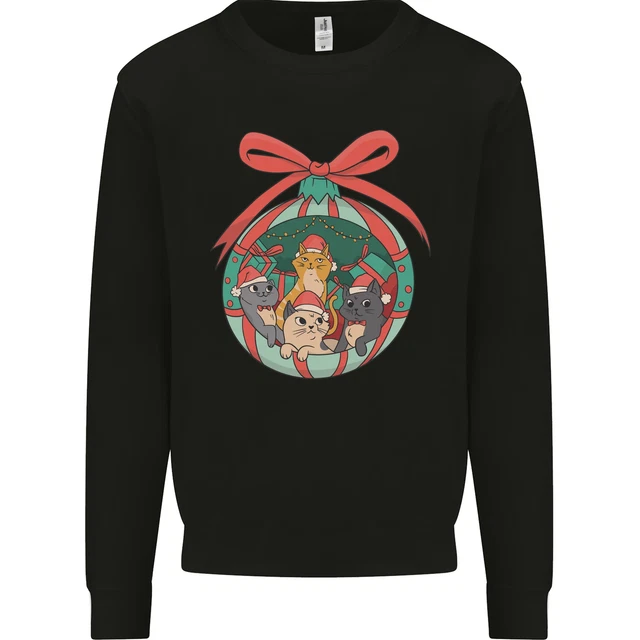 Divertente Natale Gatti Pallina Bambini Felpa Maglione