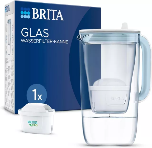 BRITA Glas Wasserfilter-Kanne Hellblau (2,5l) inkl. 1 MAXTRA PRO All-in-1 Kartus