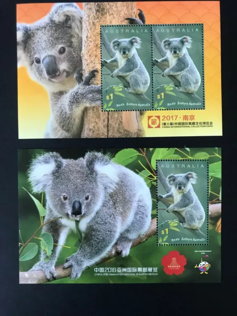 Australia Post 2016 & 2017 China Stamp Show Koala Minisheet X 2 MUH