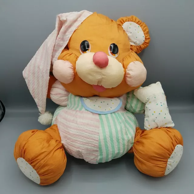 Puffalump Style Nylon Bear Plush 13" Dan Dee Nightcap Pillow Bib Pink Vintage