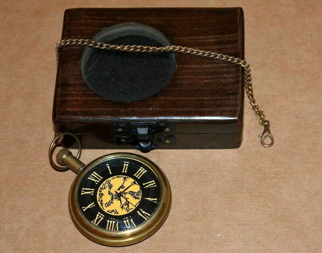 Antik Vintage Maritime Messing Taschenuhr Victoria Marine Art Mit Wooden Box
