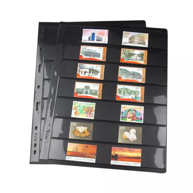 10 Sheets Stamp Stock Pages Collection Holder Double Sided Black & 9 Binder Hole 3