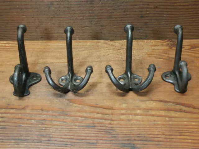 Antique Lot of 4 Triple & Double Cast Iron Coat Hooks ORIGINAL/SALVAGE 2