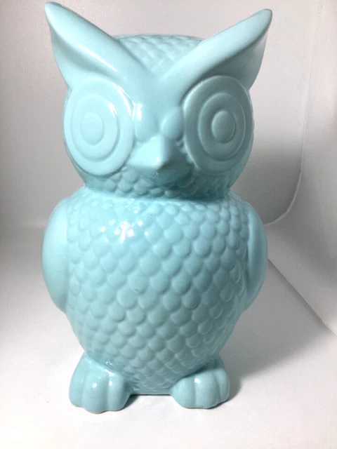 Ceramic Owl Coin Bank Pastel Teal w/stopper 9" Piggy Bank